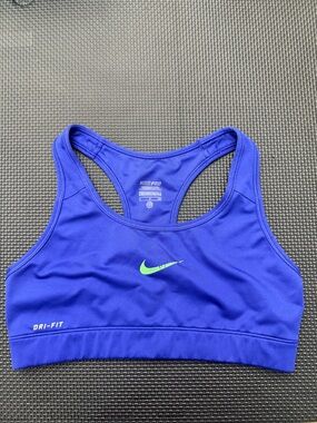 Nike Dri-FIT Sports Bra in Royal Blue with Lime Swoosh